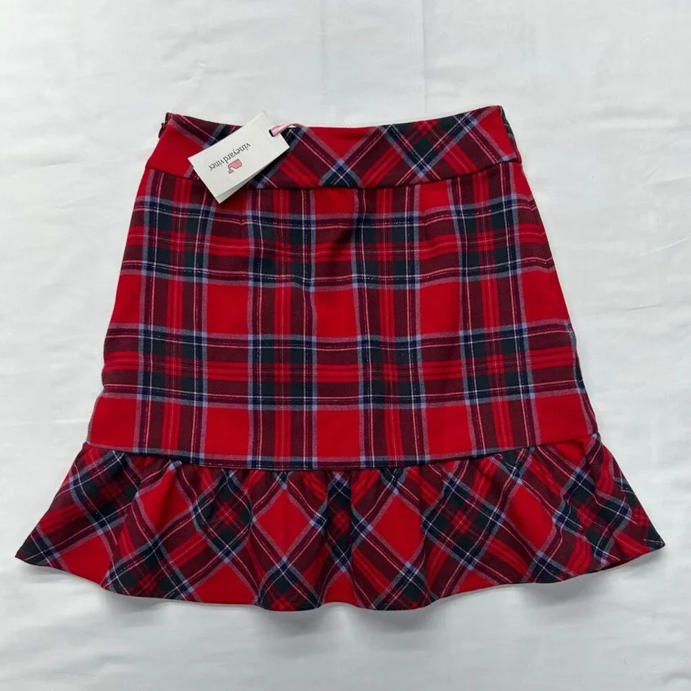 Vineyard Vines Nantucket Lurex Tartan Red Ruffle Skirt NWT Size 00 - Picture 13 of 15